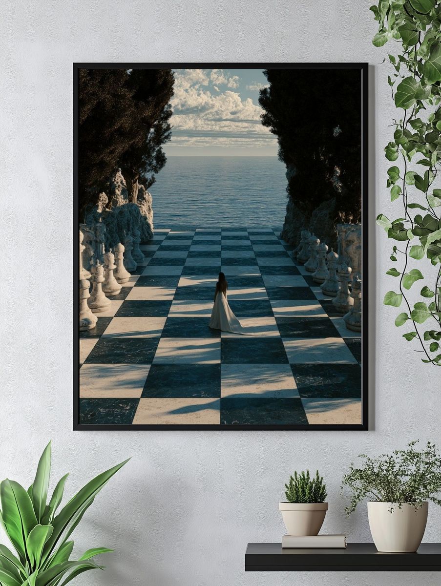 Seaside Chessboard Surrealism Print. — room view 4