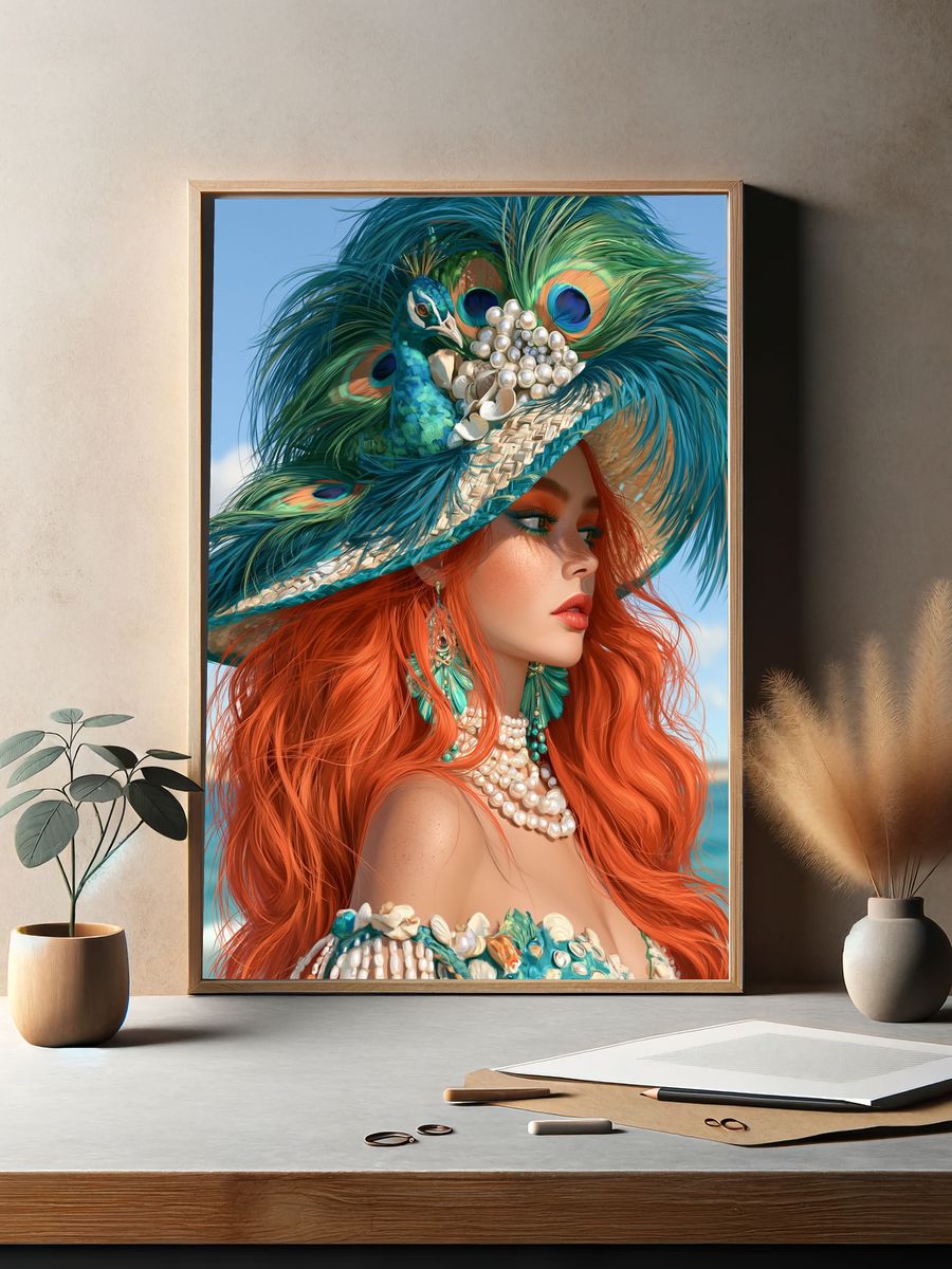 Peacock Hat Portrait Print. — room view 2