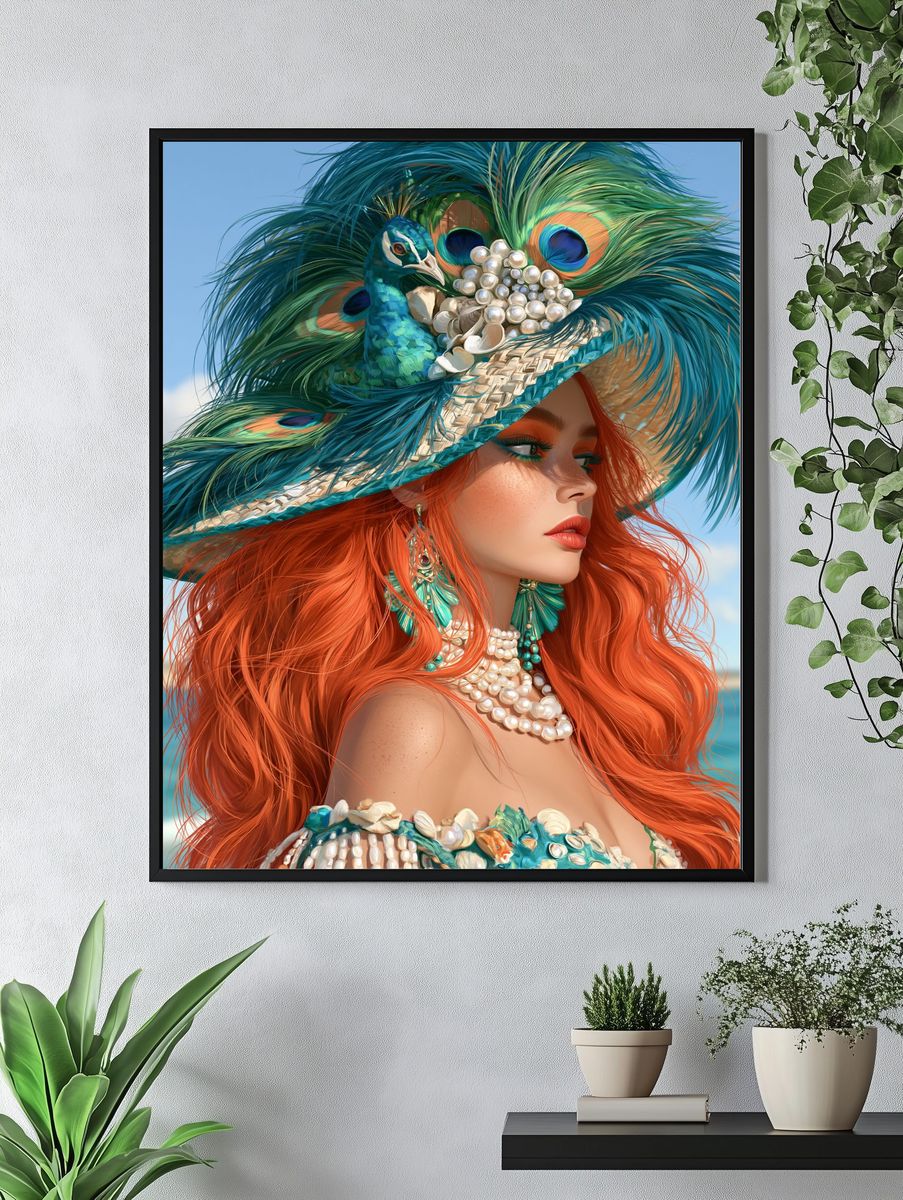 Peacock Hat Portrait Print. — room view 4