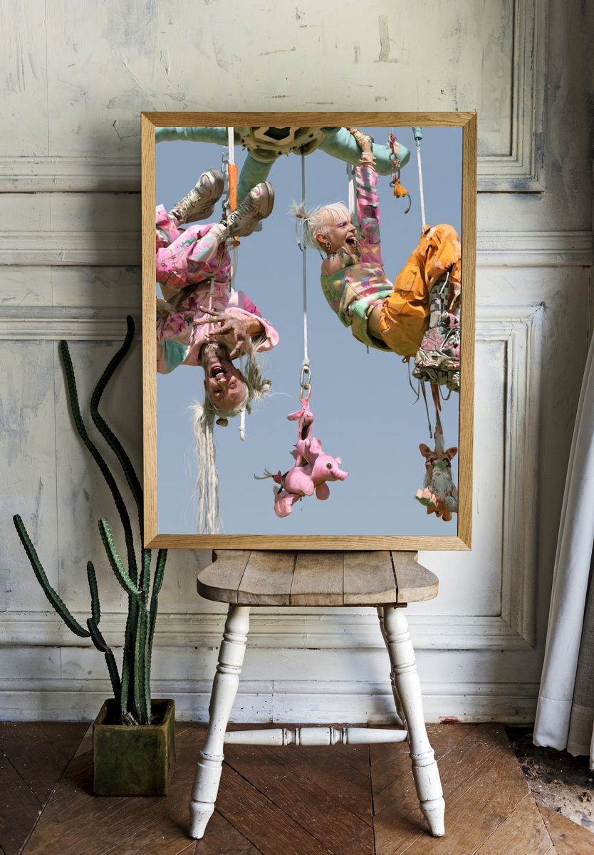Surreal Hanging Figures Illustration Print. — room view 1