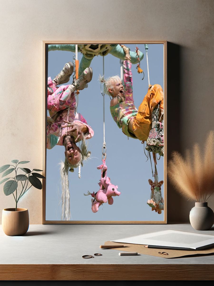 Surreal Hanging Figures Illustration Print. — room view 2