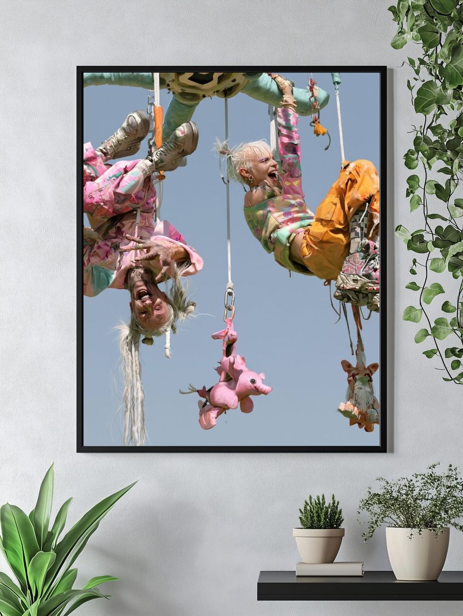 Surreal Hanging Figures Illustration Print. — room view 4