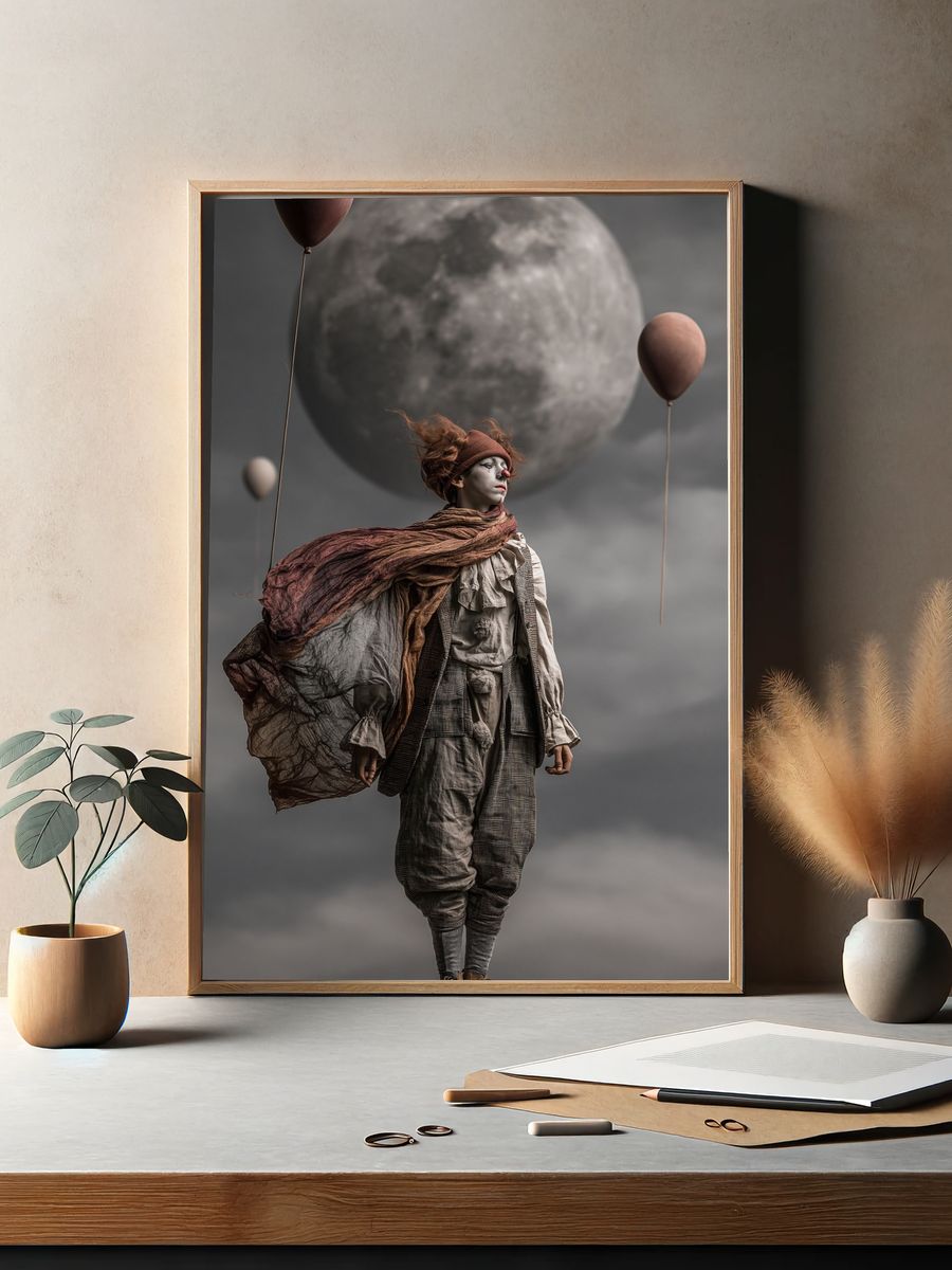 Surreal Clown Moon Poster. — room view 2
