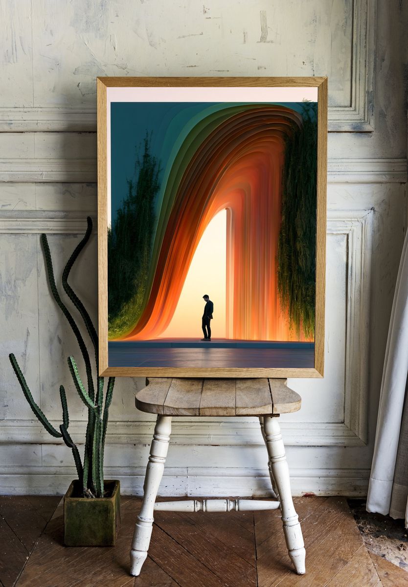 Surreal Archway Sunset Print. room preview