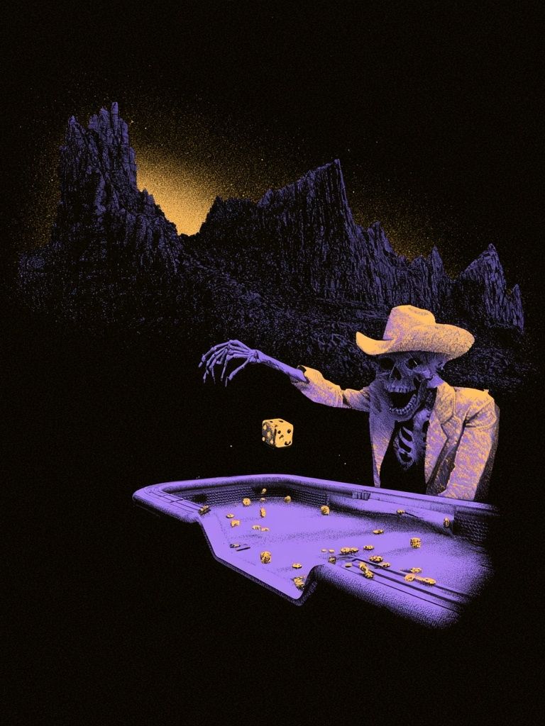 Skeleton Cowboy Casino Surrealism Poster. poster detail