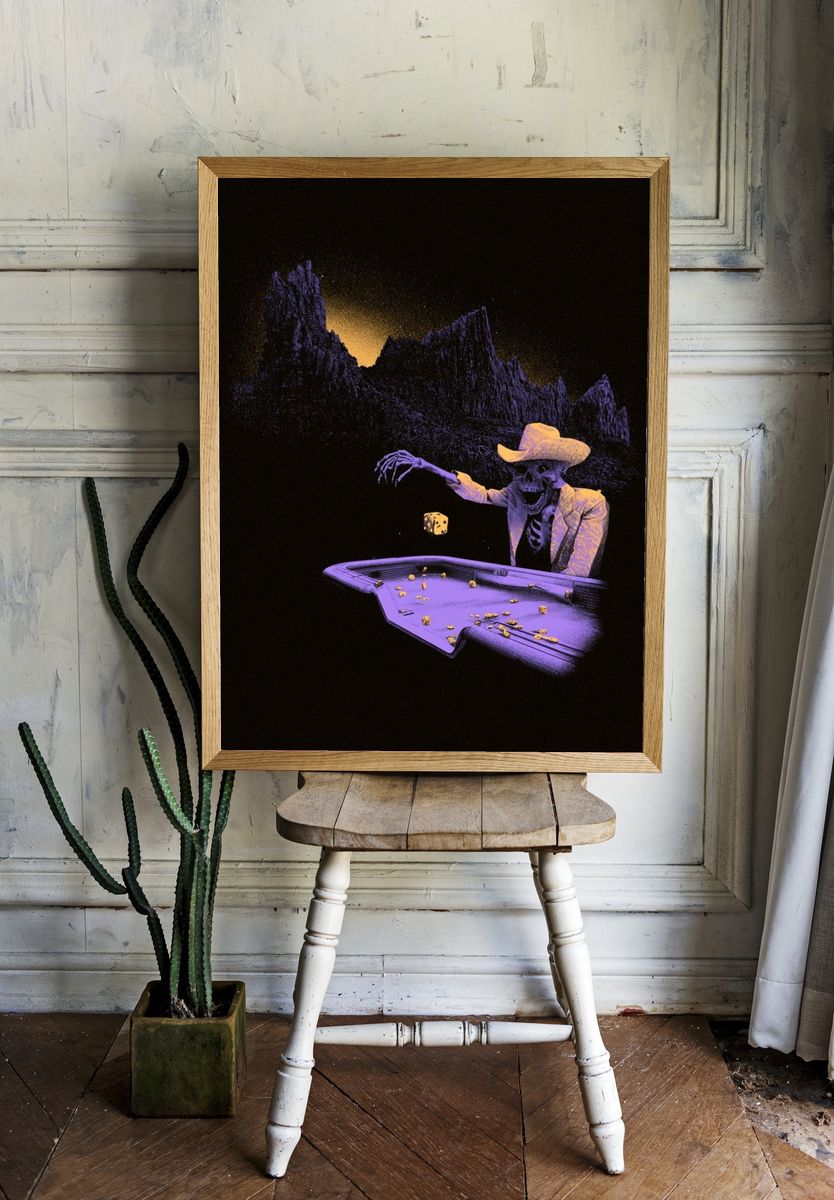 Skeleton Cowboy Casino Surrealism Poster. — room view 1