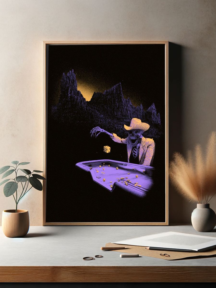 Skeleton Cowboy Casino Surrealism Poster. — room view 2