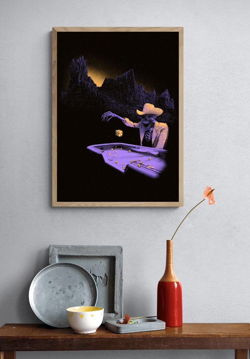 Skeleton Cowboy Casino Surrealism Poster. — room view 3