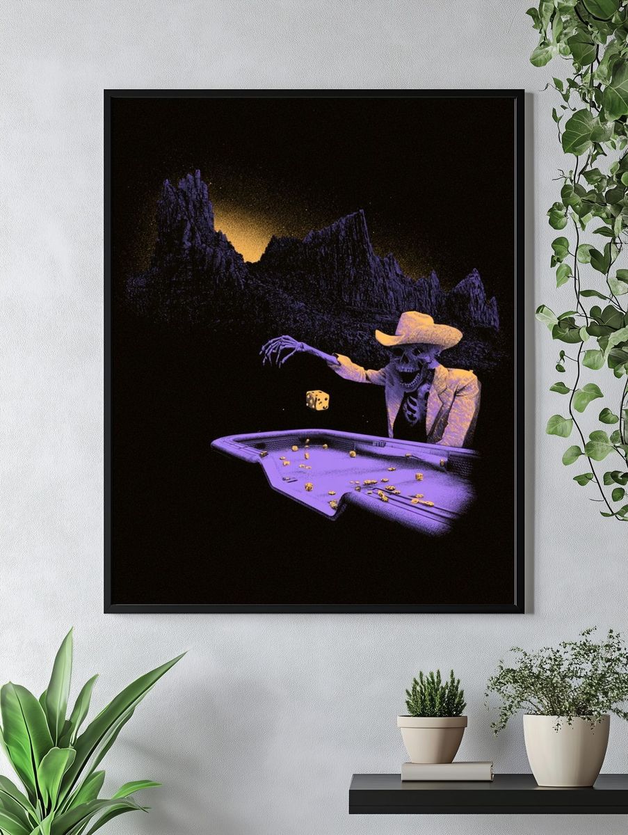 Skeleton Cowboy Casino Surrealism Poster. — room view 4