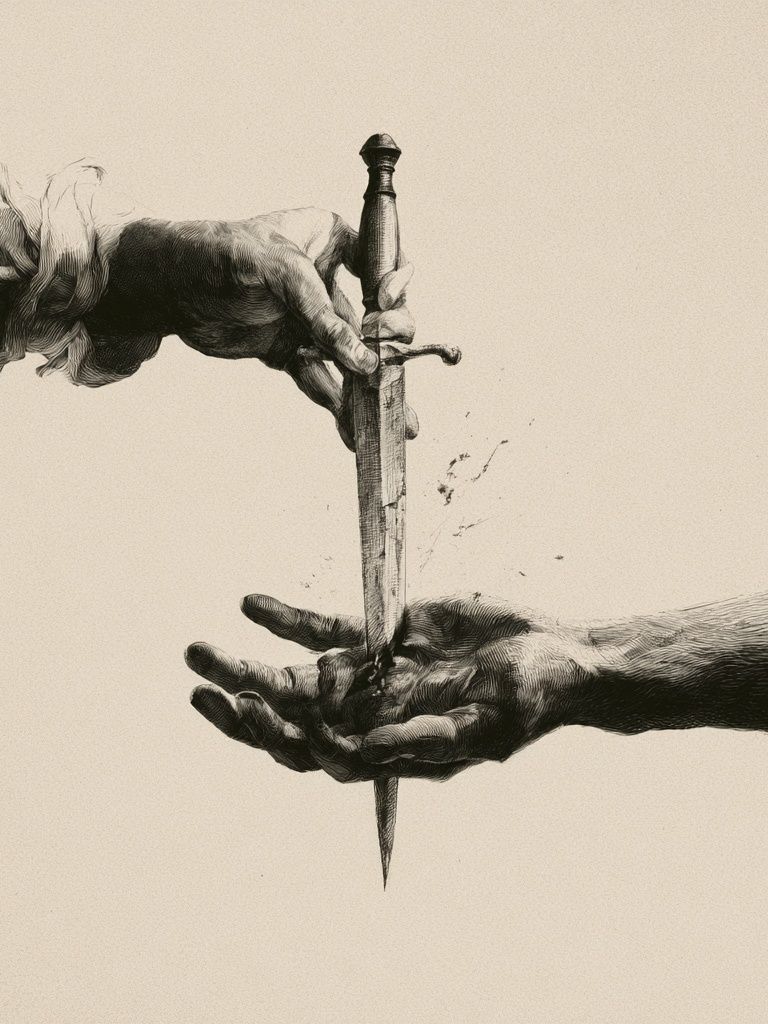 Hands and Dagger Surrealism Print. poster — fine-art art