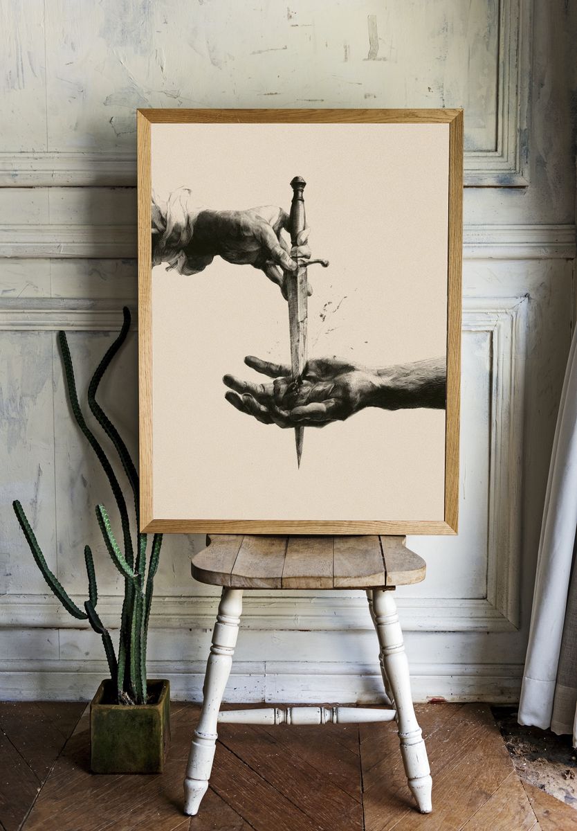 Hands and Dagger Surrealism Print. — room view 1