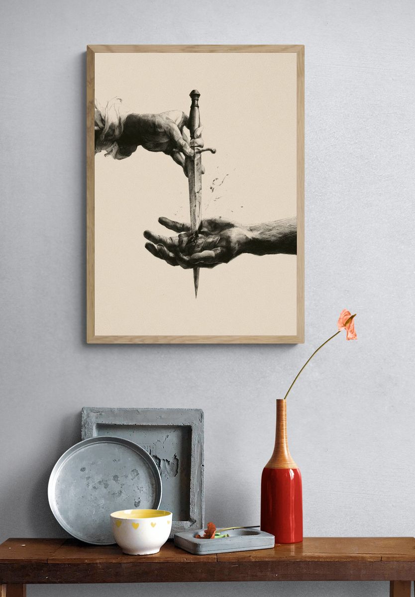 Hands and Dagger Surrealism Print. — room view 3