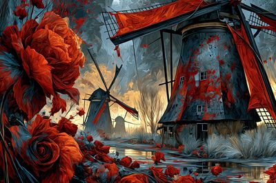 Windmill Garden Surrealism Poster.