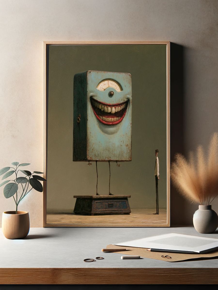 Surreal Smiling Machine Print. — room view 2