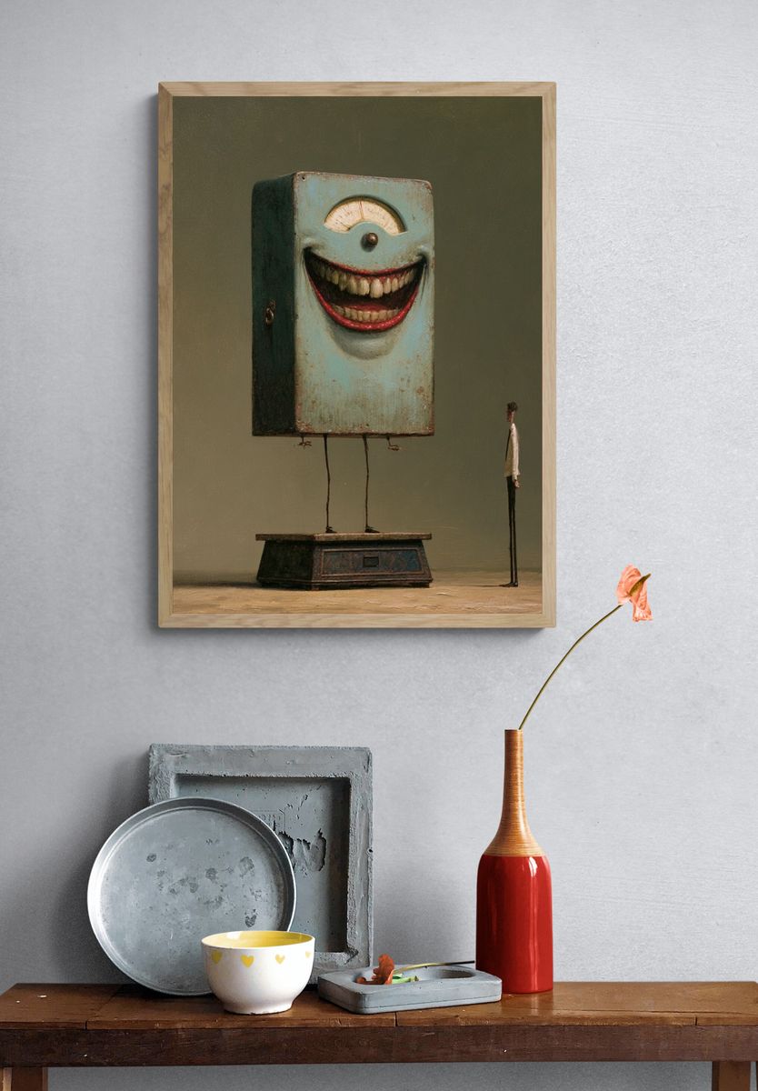Surreal Smiling Machine Print. — room view 3