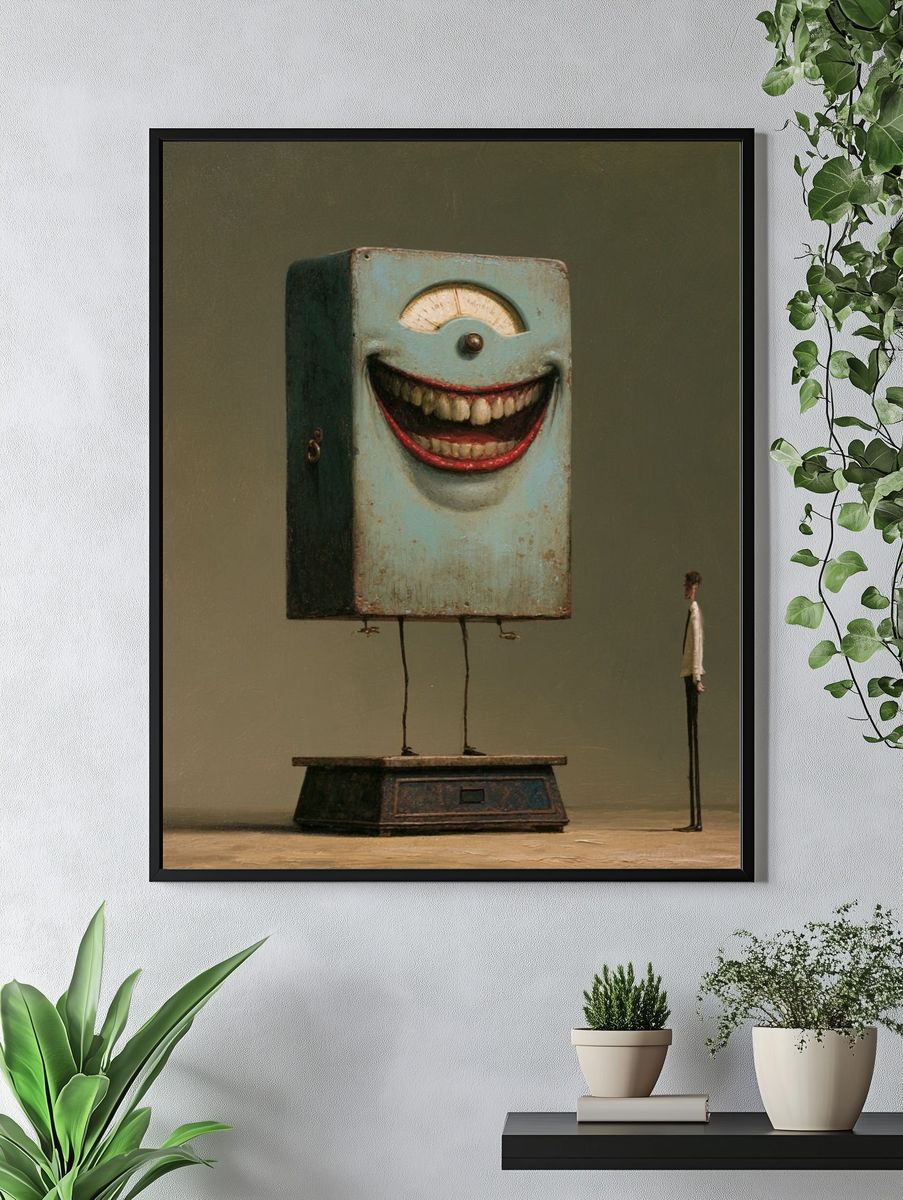 Surreal Smiling Machine Print. — room view 4