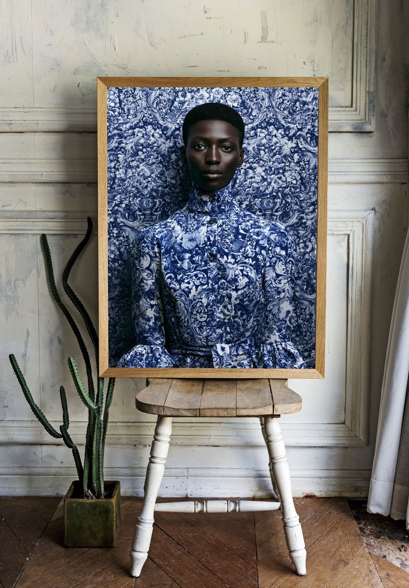 Blue Porcelain Portrait Print. — room view 1