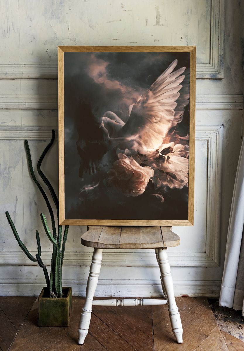 Dove and Roses Surrealism Poster. — room view 1