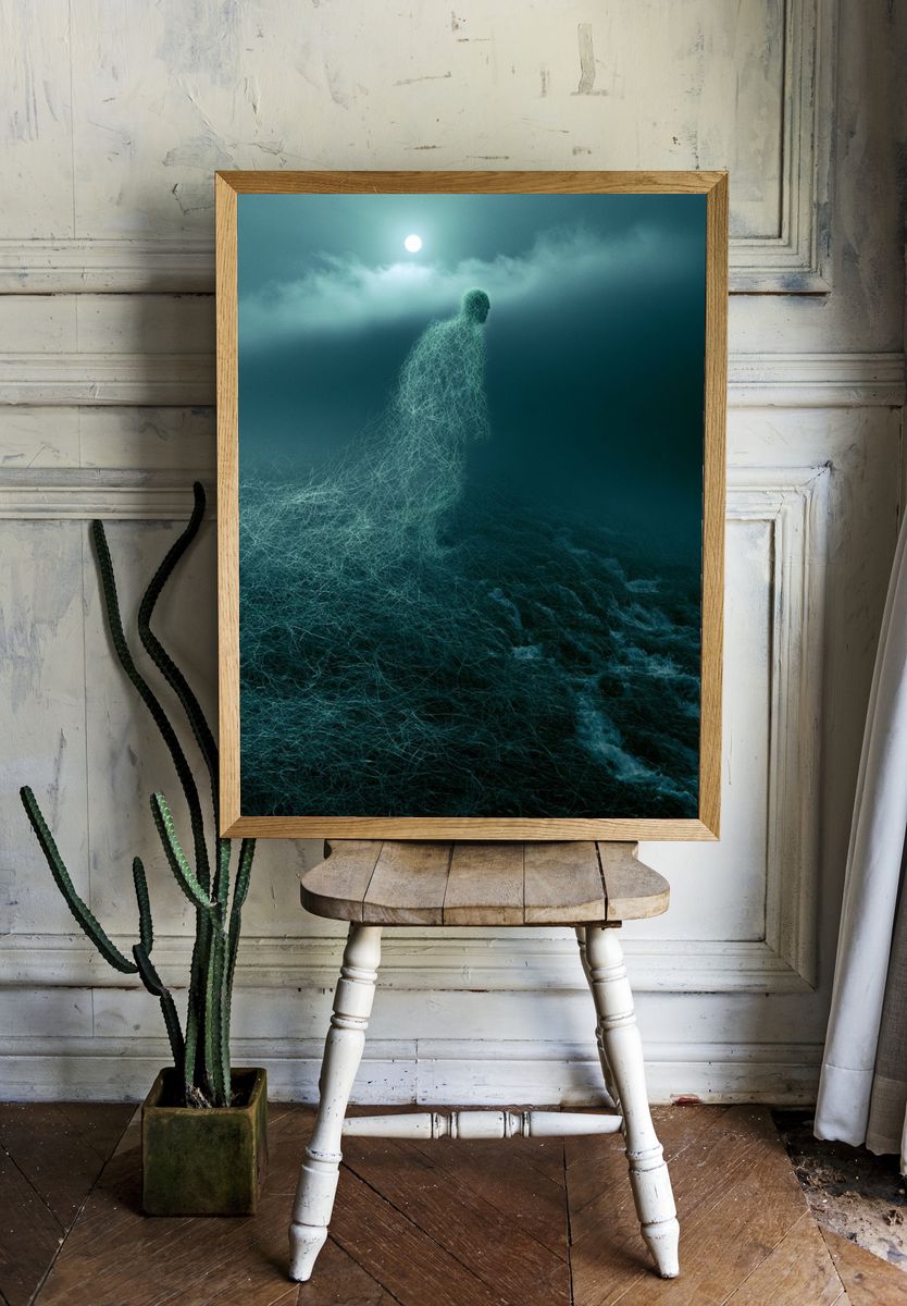 Moonlit Wire Figure Surrealism Print. — room view 1