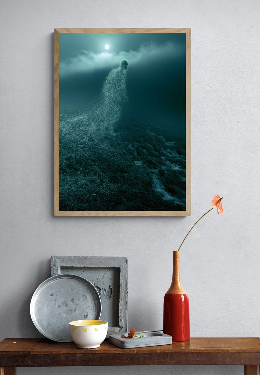 Moonlit Wire Figure Surrealism Print. — room view 3