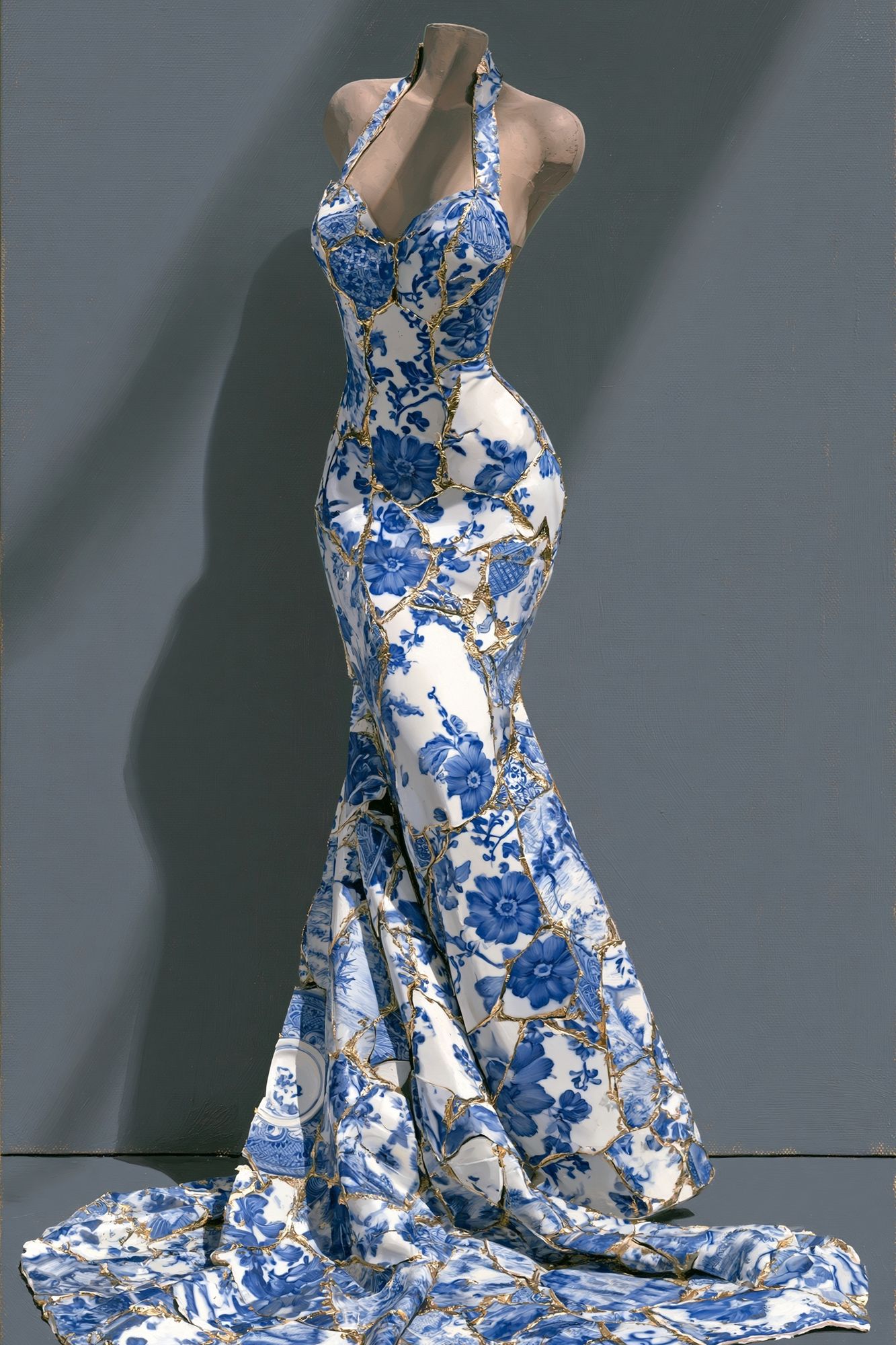 Blue Porcelain Gown Fashion Print. poster detail