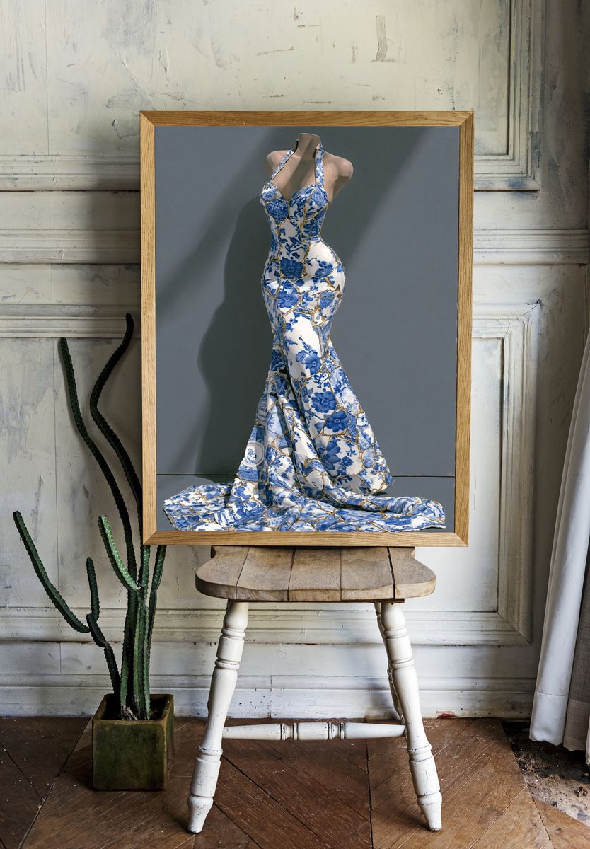 Blue Porcelain Gown Fashion Print. — room view 1