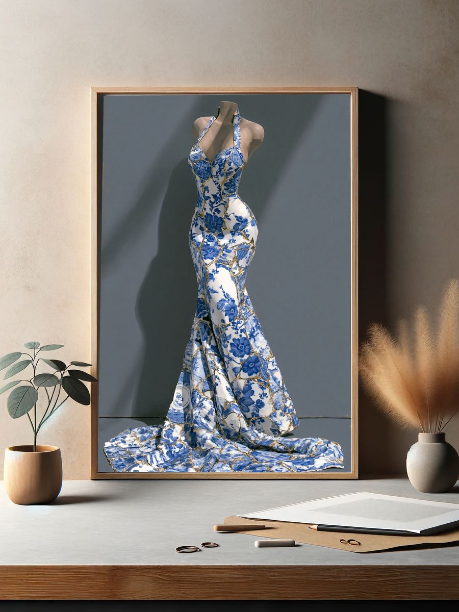 Blue Porcelain Gown Fashion Print. — room view 2