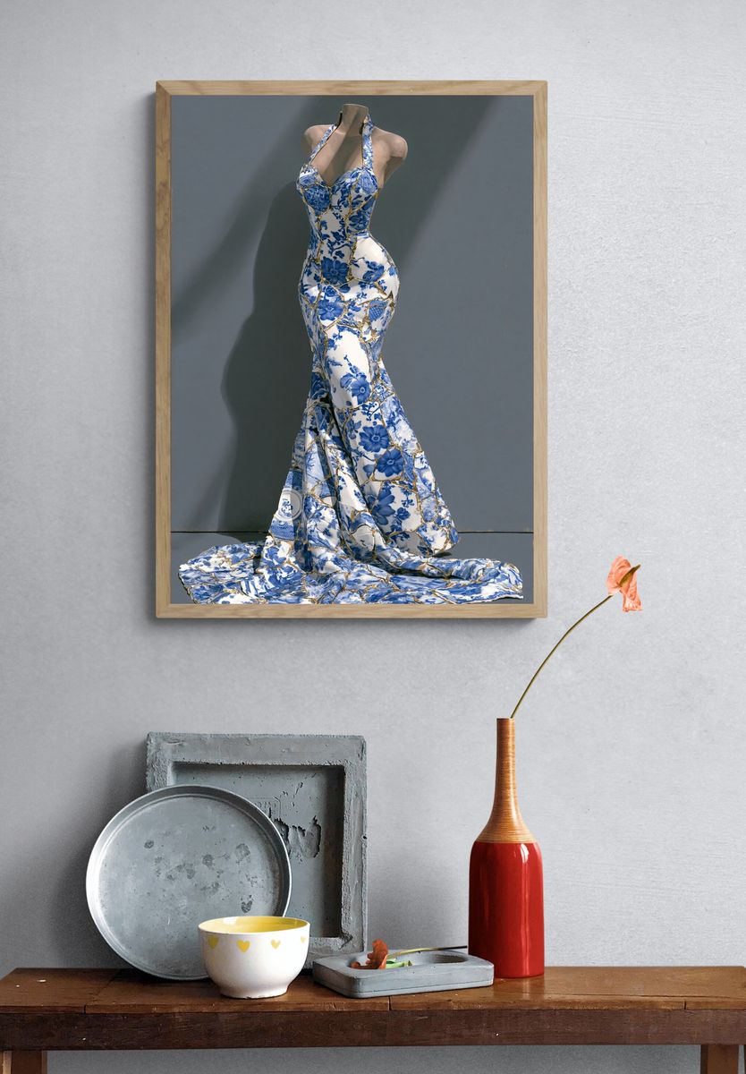 Blue Porcelain Gown Fashion Print. — room view 3