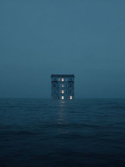Solitary House at Sea Print. poster