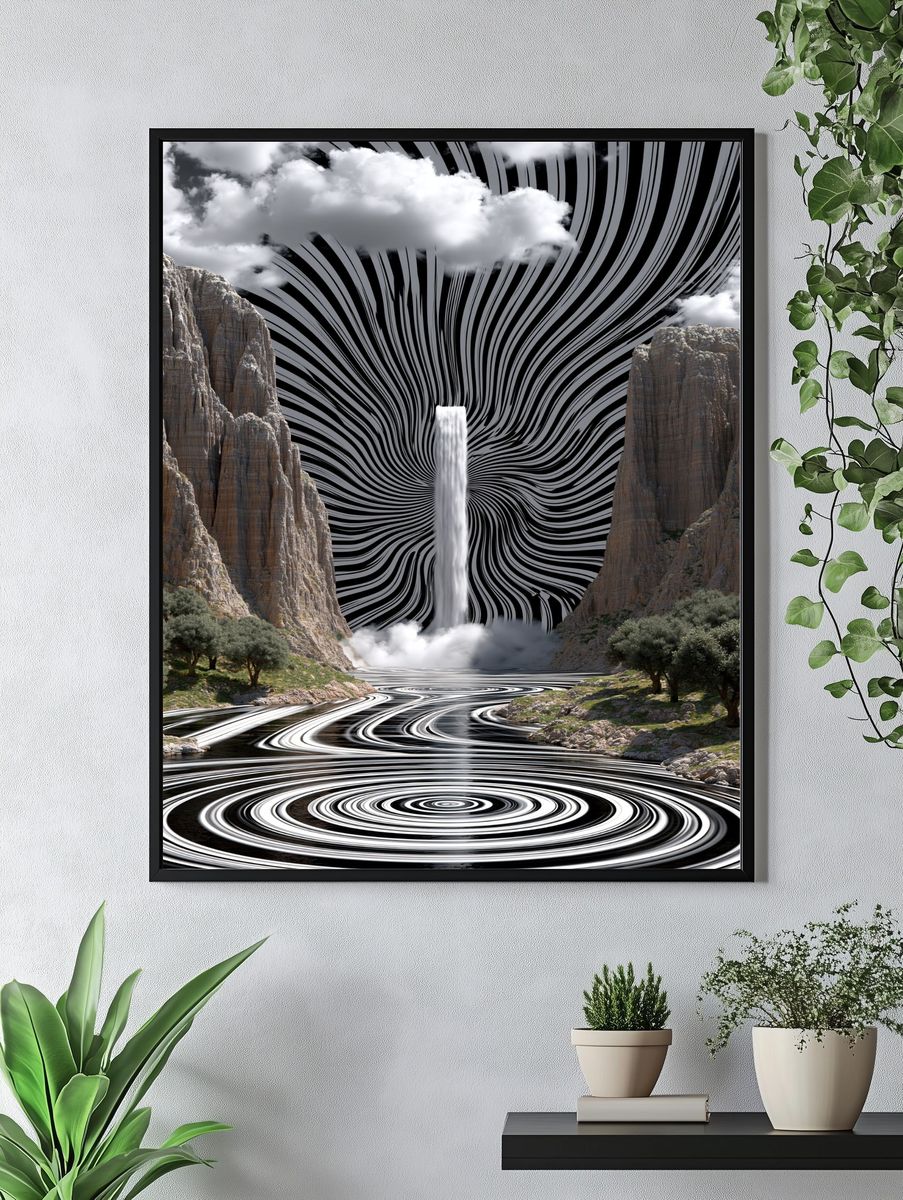 Surreal Canyon Waterfall Print. — room view 4