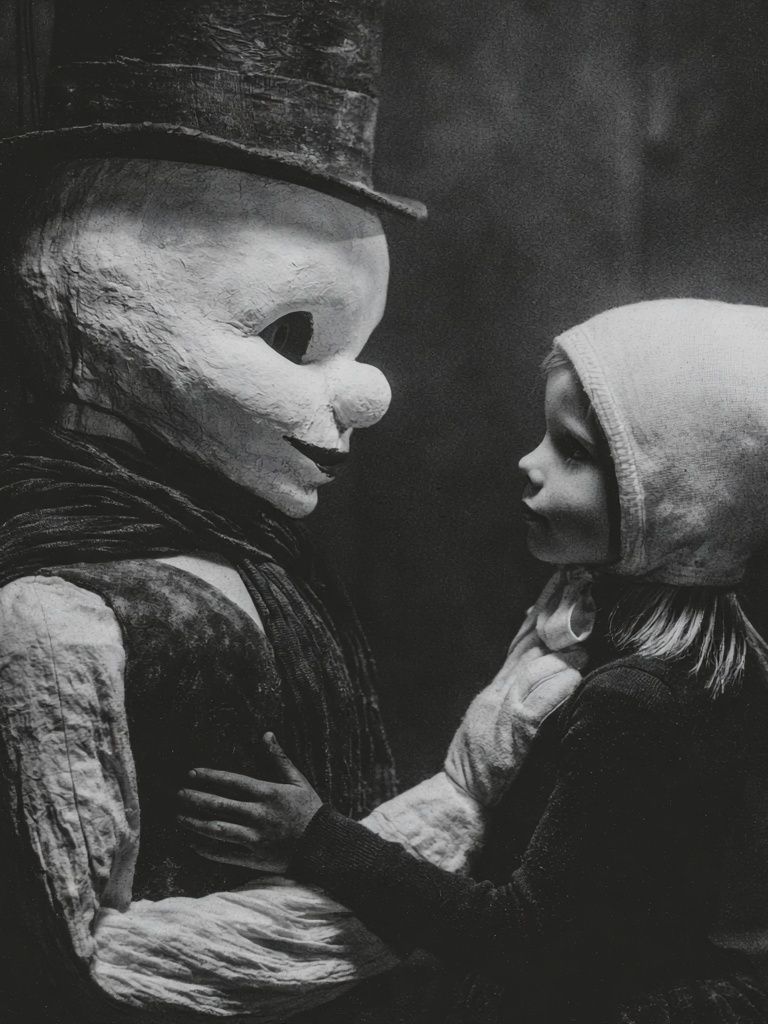 Creepy Doll Encounter Black-White Poster. poster — fine-art art