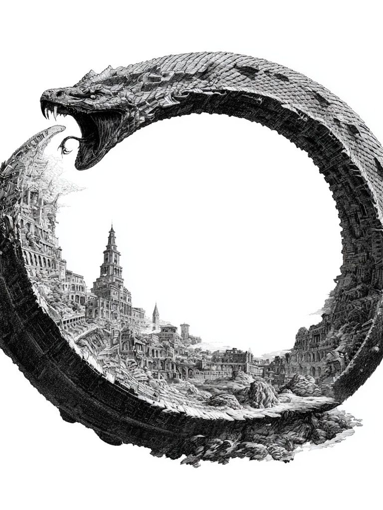 Serpent Ruins Surrealism Print. poster detail