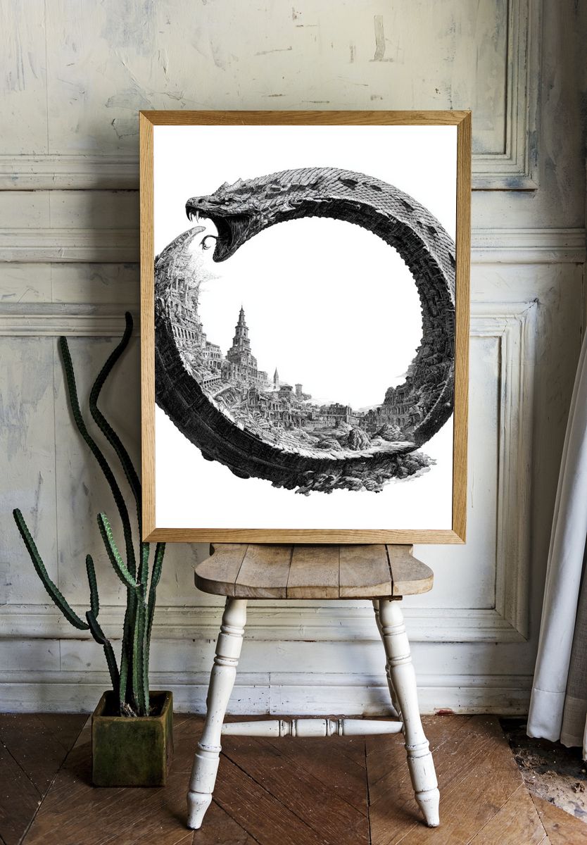 Serpent Ruins Surrealism Print. — room view 1