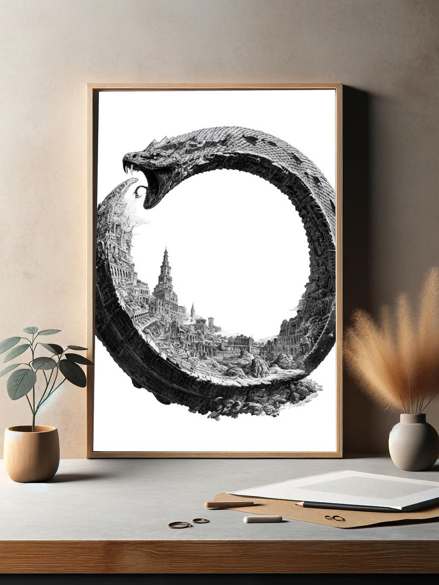 Serpent Ruins Surrealism Print. — room view 2