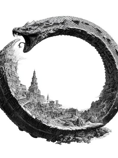 Serpent Ruins Surrealism Print. poster