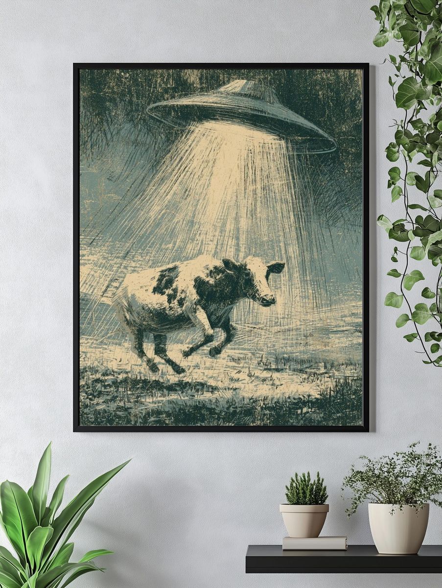 UFO Cow Surrealism Print. — room view 4