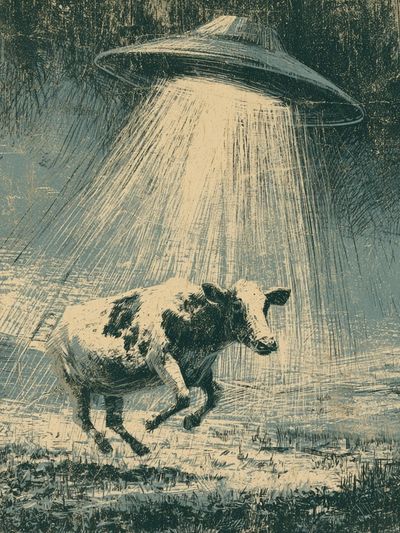 UFO Cow Surrealism Print. poster print
