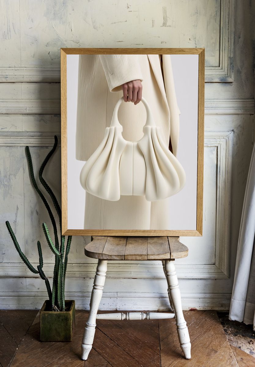 Cream Sculptural Handbag Fashion Poster. — room view 1