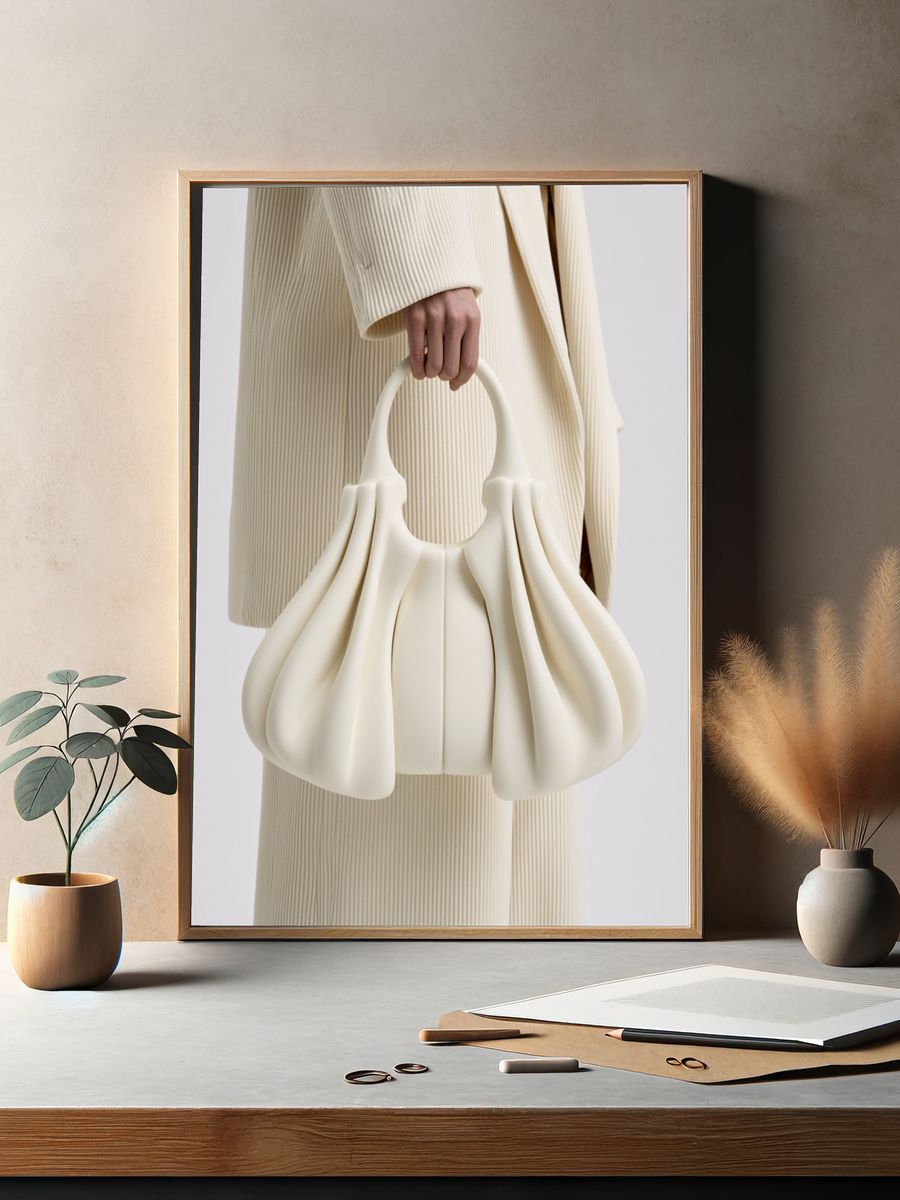 Cream Sculptural Handbag Fashion Poster. — room view 2