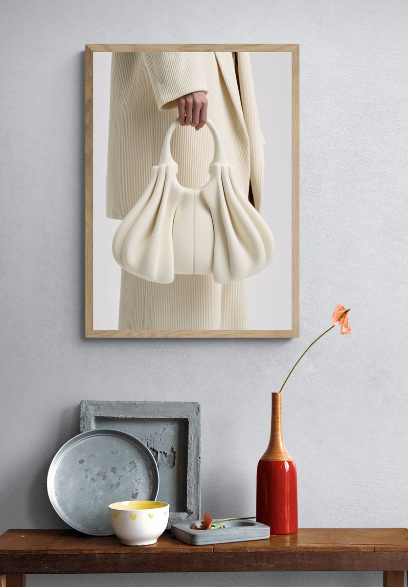 Cream Sculptural Handbag Fashion Poster. — room view 3
