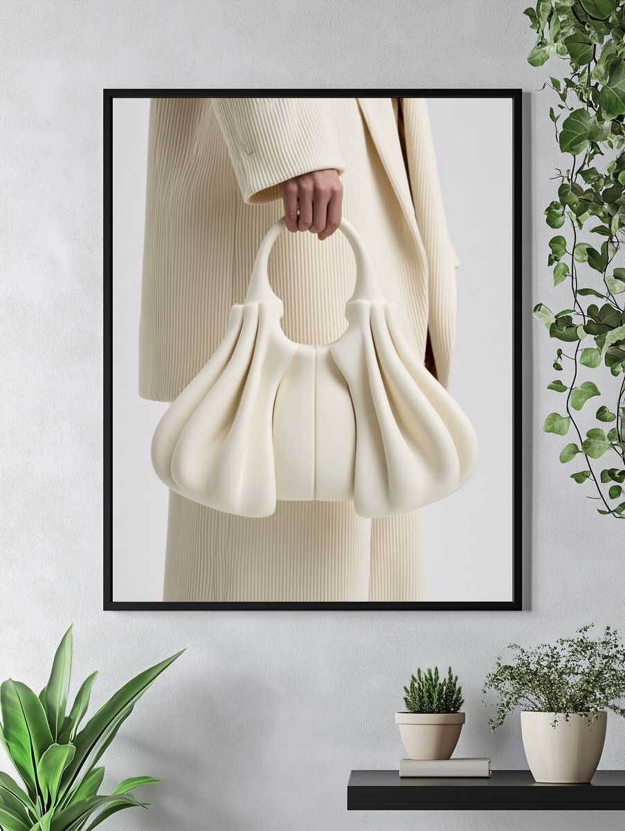 Cream Sculptural Handbag Fashion Poster. — room view 4
