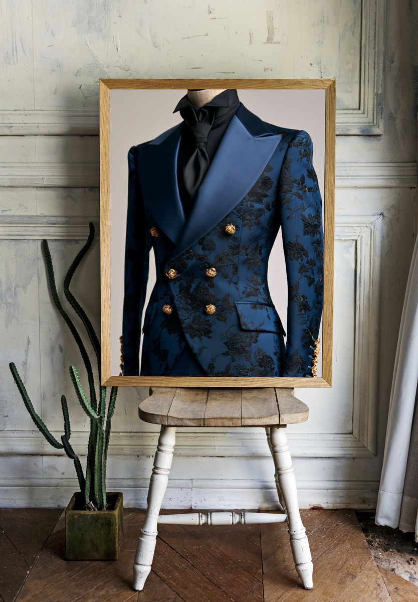 Blue Floral Tailored Suit Poster. — room view 1