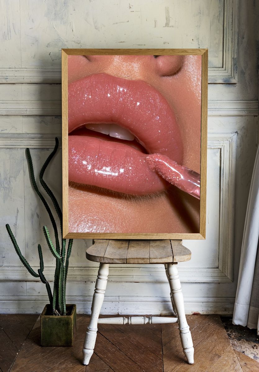 Glossy Pink Lips Fashion Poster. — room view 1