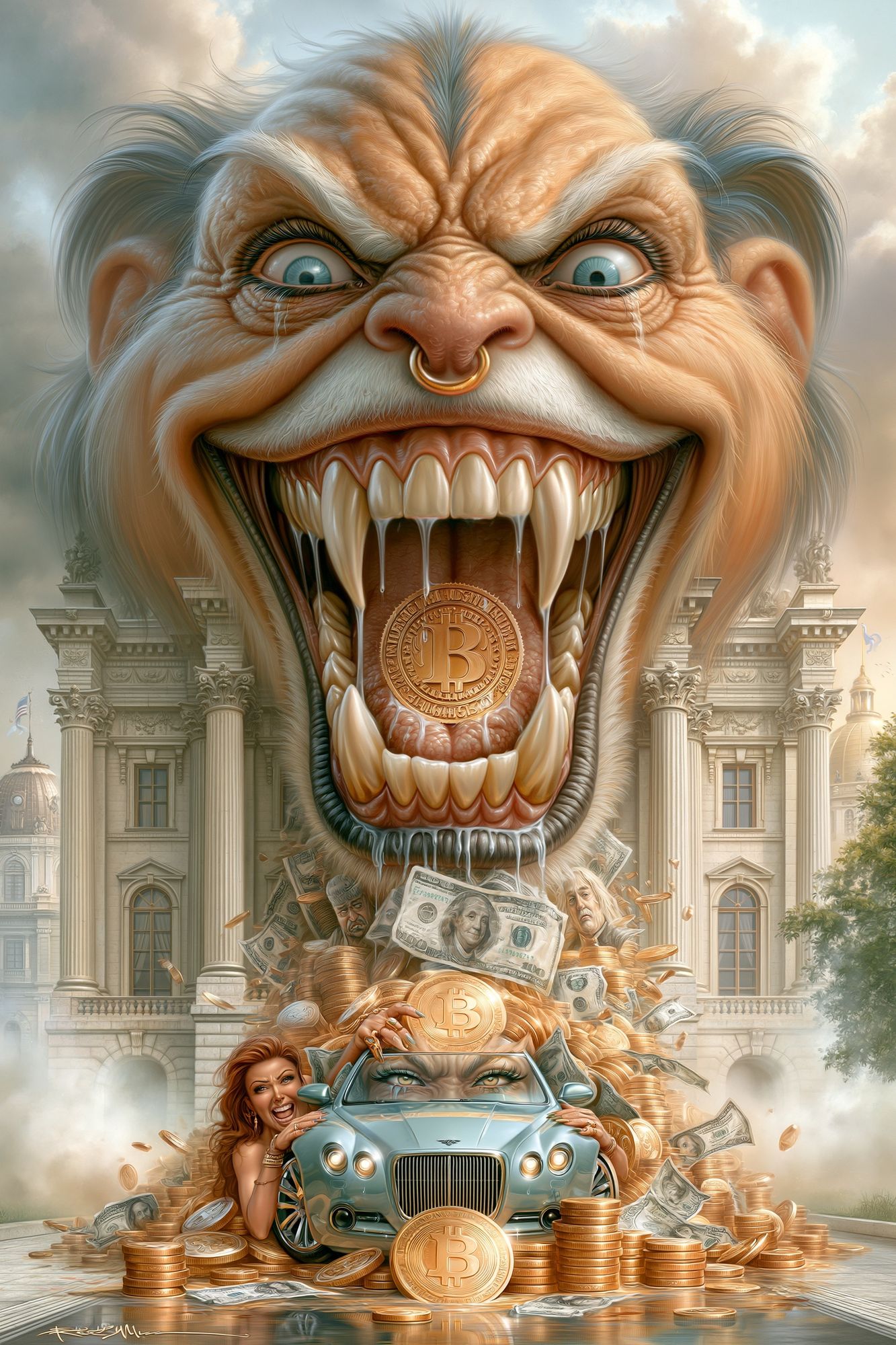 Crypto Greed Surrealism Poster. poster detail