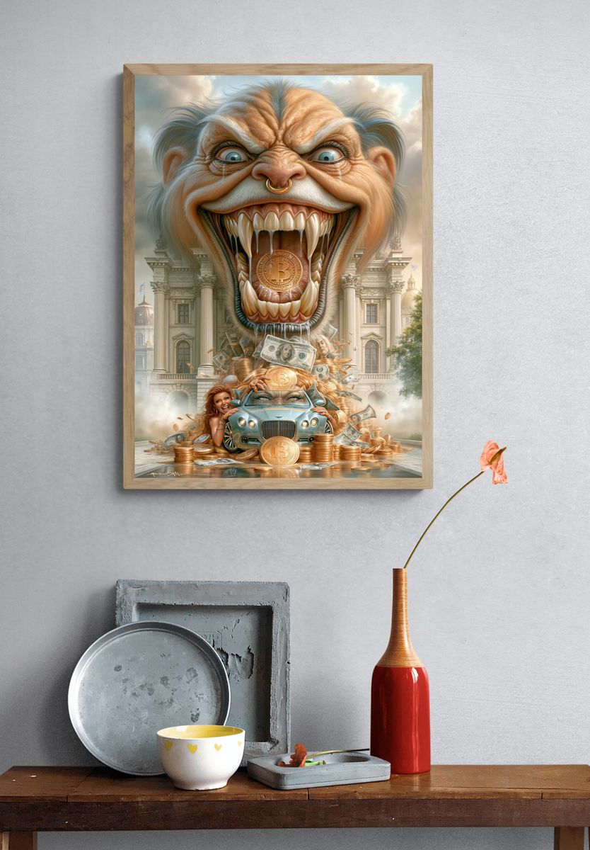 Crypto Greed Surrealism Poster. — room view 3