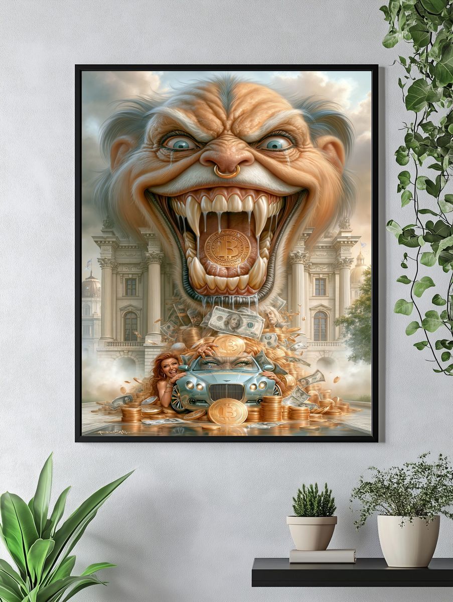 Crypto Greed Surrealism Poster. — room view 4