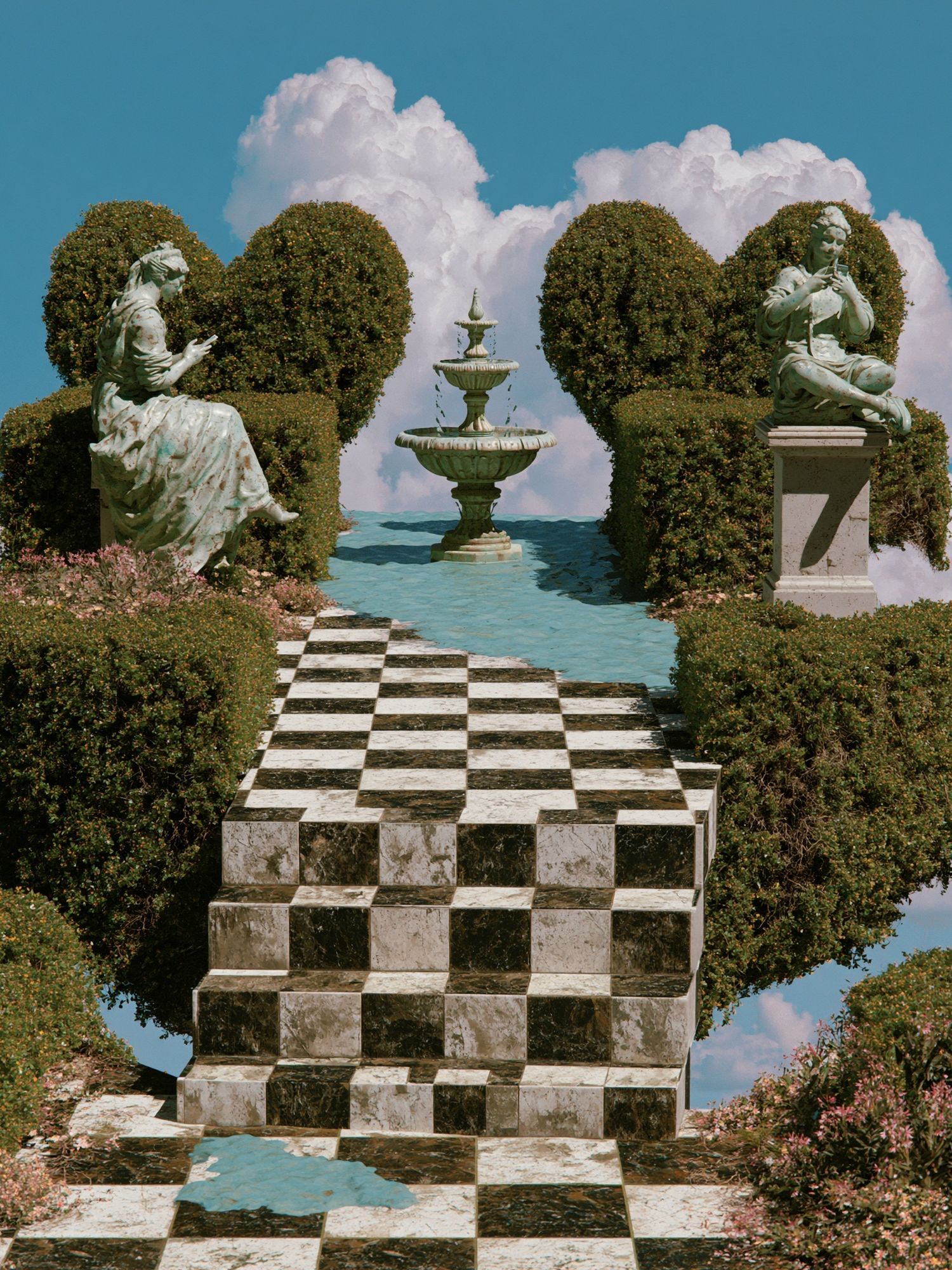 Surreal Garden Stairway Print. poster detail