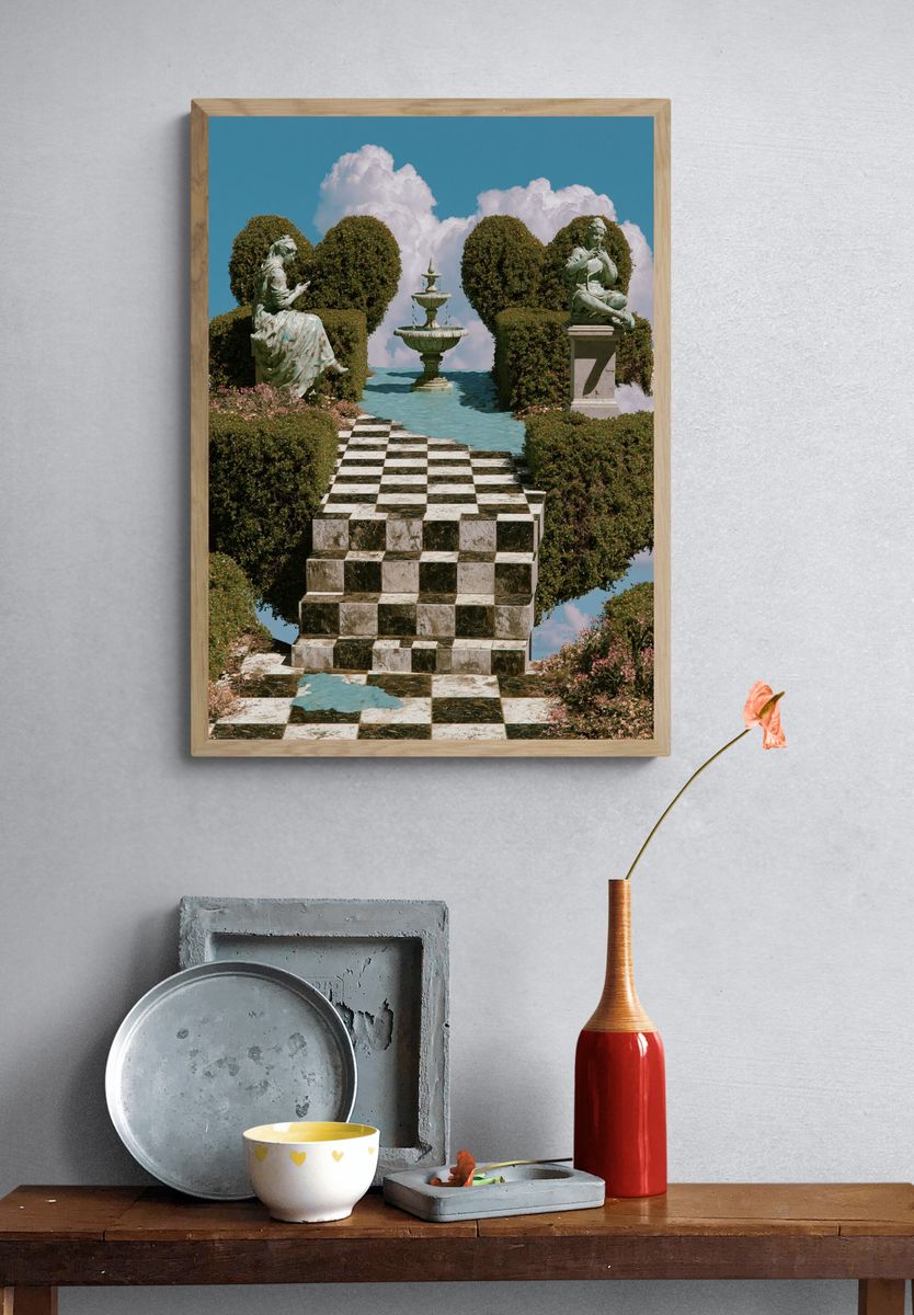 Surreal Garden Stairway Print. — room view 3