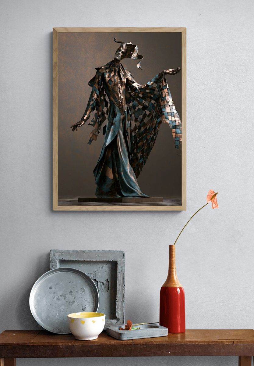 Surreal Metallic Fashion Figure Poster. — room view 3