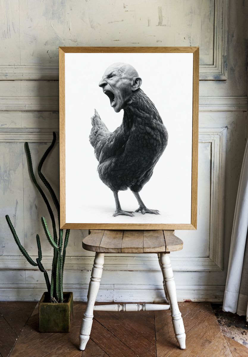 Screaming Bird Surrealism Print. — room view 1